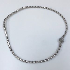 Pandora 16” Silver over brown leather necklace